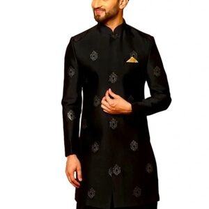 KISAH Men's Jacquard Indowestern Indian Sherwani Kurta, 44, XL,